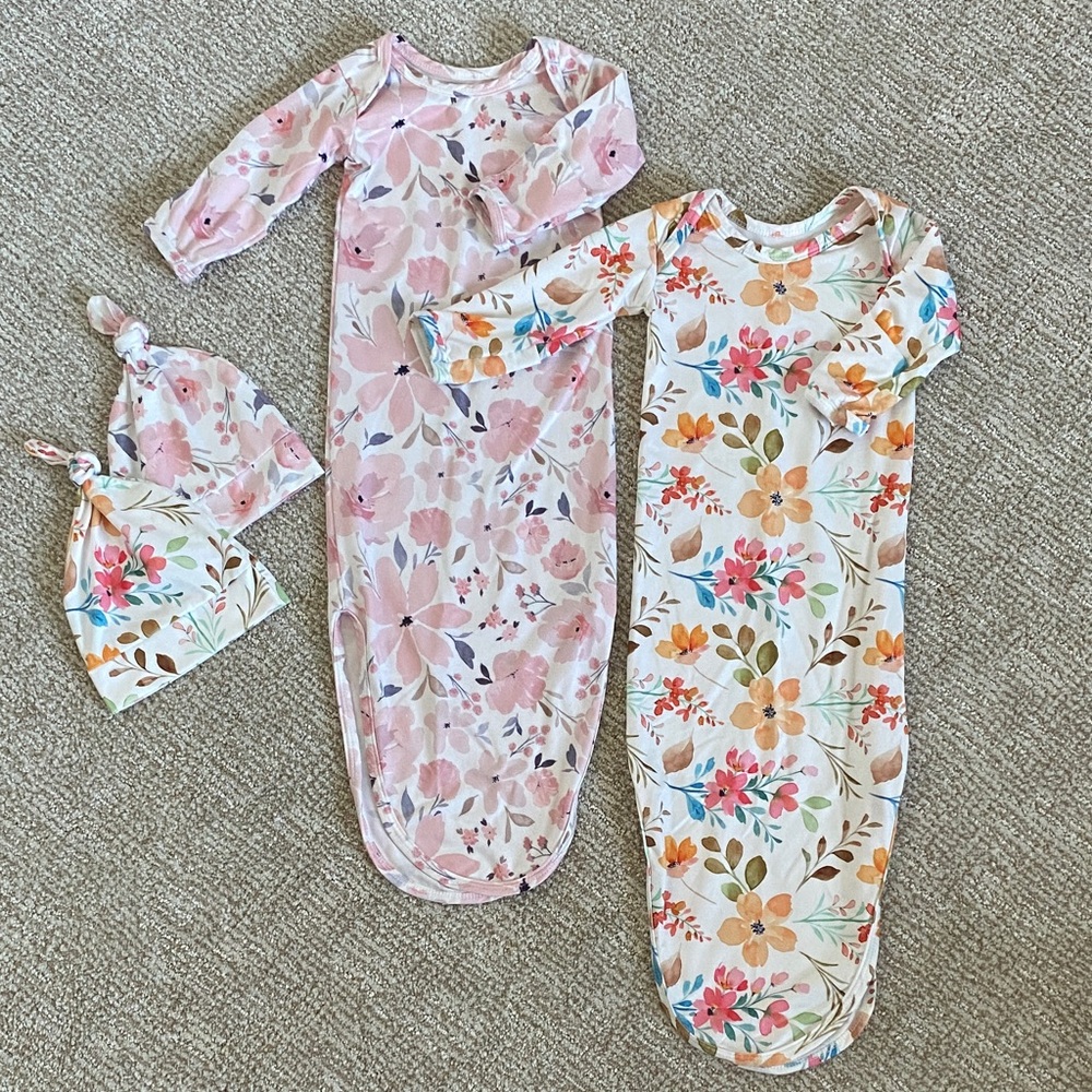 •Amazon• (2) 2-Piece Set Floral Sleeper Night Gown With Hat